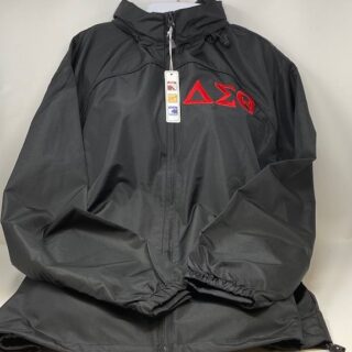 Black NE Windbreaker Jacket with Red DST Symbols | Sizes Available: 3XL-4XL