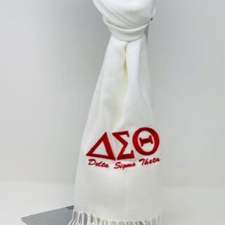 White Pashmina scarve/shawl with red DST symbols