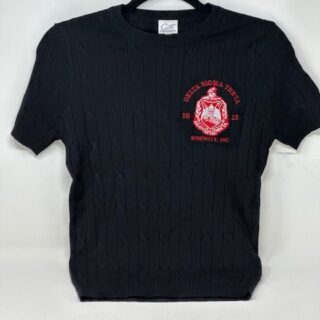 SW2200 Black Cable Knit Short Sleeve Sweater Sizes: S-4XL (forgiving stretch)