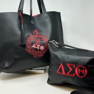 TT03 2-in-1 Black Tassel Tote with Crest | Embroidered