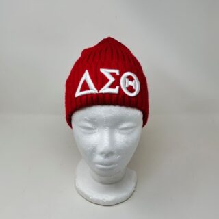 BK205 Red Cable-Knit Hat with White DST Symbols