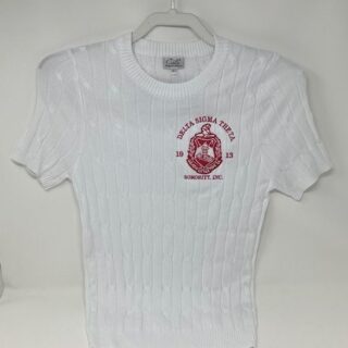 SW2200 White Cable Knit Short Sleeve Sweater Sizes: S-4XL (forgiving stretch size)