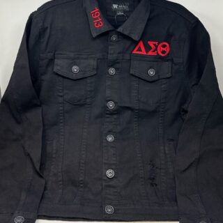DA20 Black Denim Jacket with Red DST Symbols & Fortitude